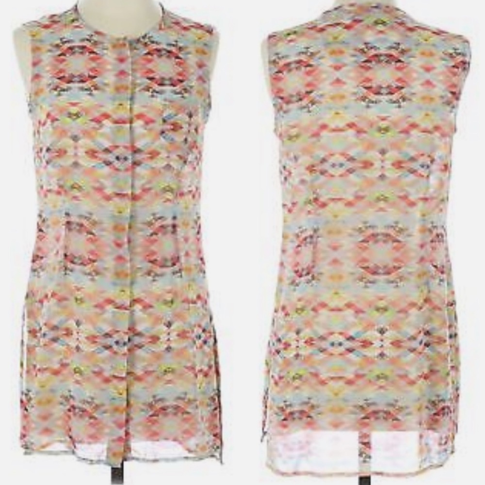 CAbi Sleeveless Tunic Blouse Colorful Geometric Size Small